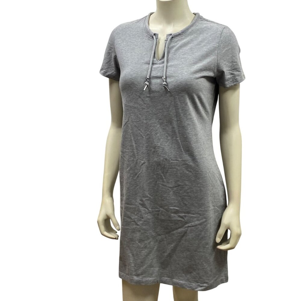 Calvin Klein Womens Grey T-Shirt Dress With Drawstring Neckline Size MD Pet